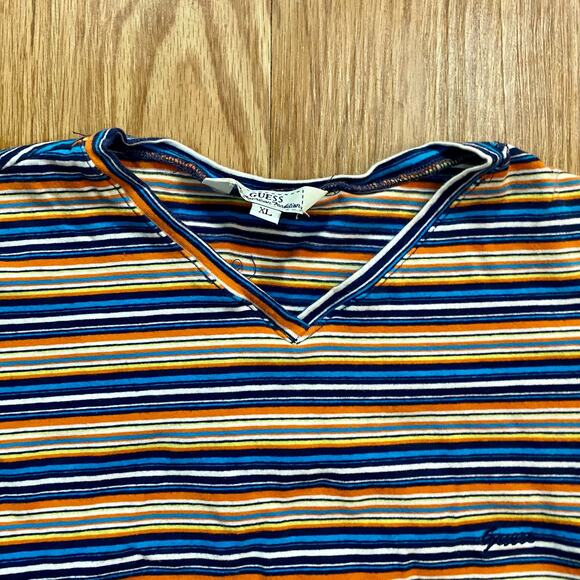 Guess Y2k Blue Orange Striped Cropped Tee Shirt Youth XLarge Womens Small/Medium - Picture 4 of 16